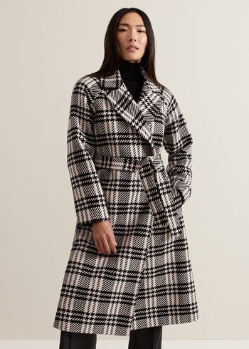 Phase Eight Cassie Check Wool Coats Black/White USA | 7354892-ZP